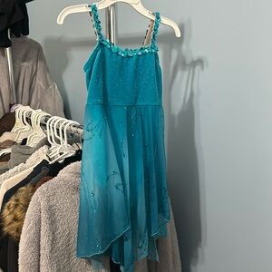 Blue lyrical dance costume with leotard